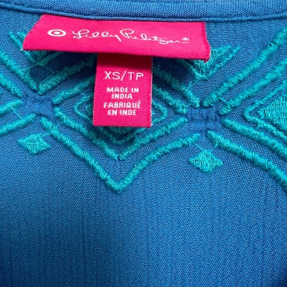 Lilly Pulitzer Blue Embroidered 3/4 Sleeve Top Size XS - Picture 3 of 6